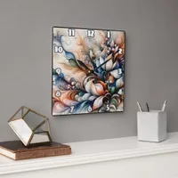 Vibrant Floral Swirl Artwork Square Wall Clock