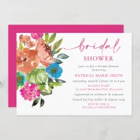 Bright Pink Orange Floral Bridal Shower Invitation