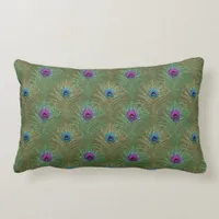 Peacock Feather Glitter and Sparkle Lumbar Pillow