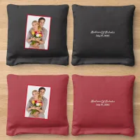 Wedding Couple Custom Photo Special Date Black Red Cornhole Bags