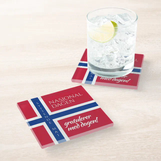 Syttende Mai May 17th Norwegian National Day Flag Glass Coaster