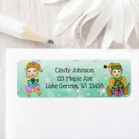 Cute Holiday Christmas Elf and Candy Canes Label