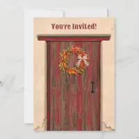 Southwest Chile Wreath Rustic Red Door Holiday Invitation