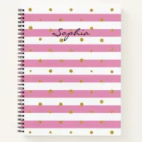 Cute Girl's Pink Stripes and Dots with Name Notebook