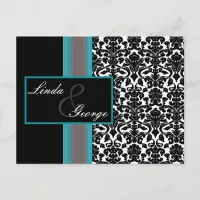 Aqua White Black Damask Wedding Invitations