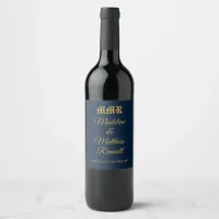 Monogram Elegant Navy Blue and Gold Wedding  Wine Label