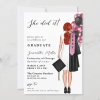 Pink Minimalist Photo She Did It Graduation Invitation