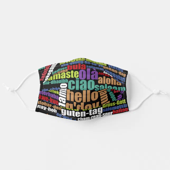 Colorful Hello in Many Languages Word Cloud Adult Cloth Face Mask