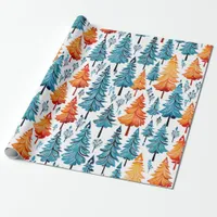  Vintage Watercolor Christmas Trees Wrapping Paper