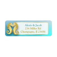 Aqua Blue and Gold Seahorses Kissing Return Labels