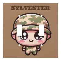 Cute Kawaii Army Camouflage Monogram on Brown | Light Switch Cover