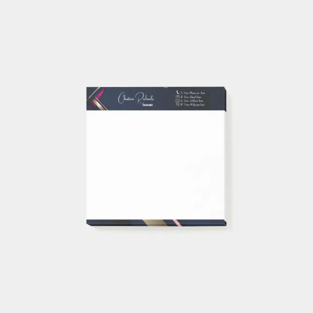 Elegant Abstract Gold Blue Pink Post-it Notes