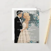 Timeless Romance: Watercolour Bride and Groom  Announcement Postcard