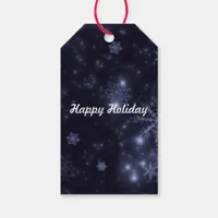 White Snowflakes Midnight Blue Background Gift Tag