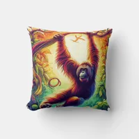 Jungle Harmony: Orangutan-Inspired  Throw Pillow