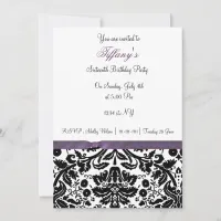 purple damask Sweet Sixteen party Invitation