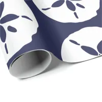 Beach Sand Dollar Navy Blue Beachcomber Wrapping Paper