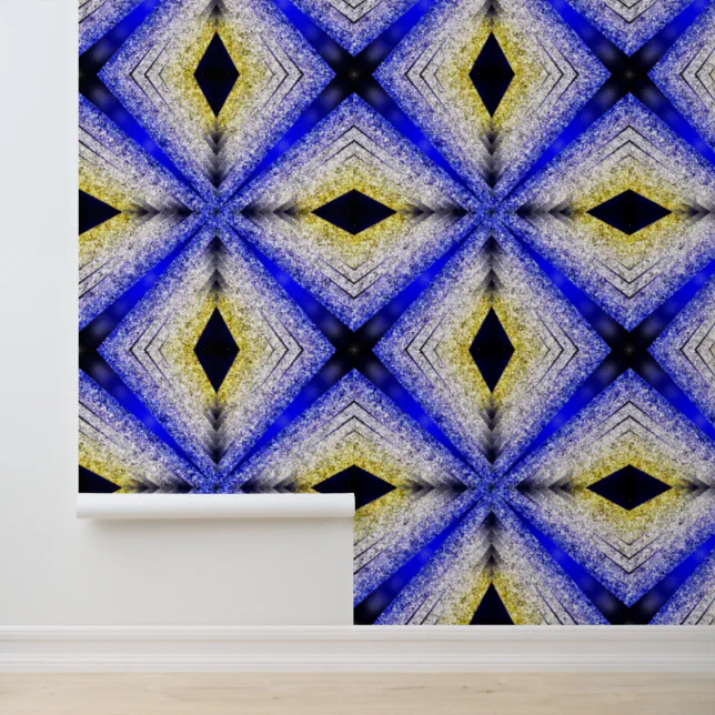 Modern blue yellow glitter geometric pattern wallpaper