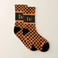 Retro Orange and Black Halloween Check  Socks