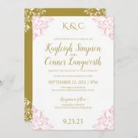 Elegant Vintage Wedding Invitation | Pink & Gold