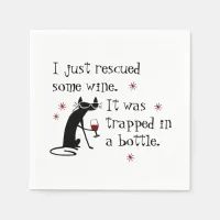 Rescued Some Wine Funny Quote with Black Cat Napkins