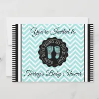 Teal Chevron and Black Boy Baby Shower Invitation