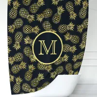 Navy Blue and Gold Pineapple Monogram Shower Curtain