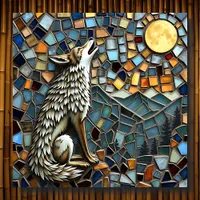 Mosaic Tile Wolf Howling at the Moon Poster