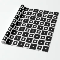 Contemporary Trendy Black & White Squares Pattern Wrapping Paper