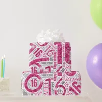 Sweet Sixteen Sparkle Word Cloud Pink White ID265 Wrapping Paper