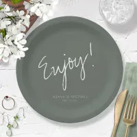 Reflections Wedding Enjoy Sage Green ID774 Paper Plates