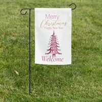 Red Pagoda Christmas Tree Welcome Garden Flag