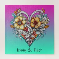 Floral Heart Romantic Personalized Jigsaw Puzzle