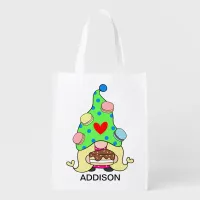 Custom Name Cute Gnome Cookies Hat Cake Heart Grocery Bag