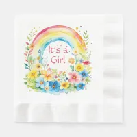 Watercolor Rainbow and Flowers It's a Girl Napkins