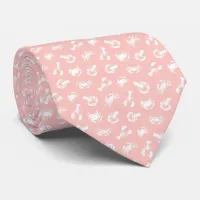 Crab and Lobster Pink White Seafood Patterned Neck Tie