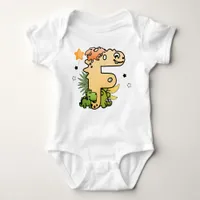 Dino Alphabet for Babies with Name Starting with F Baby Bodysuit