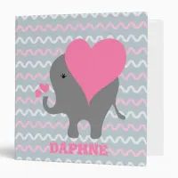 Cute Baby Girl Elephant On Wavy Pattern With Name 3 Ring Binder