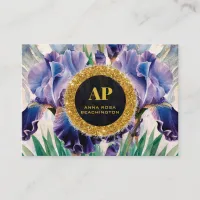 *~ PURPLE QR AP10 IRIS Flowers Gold Business Card