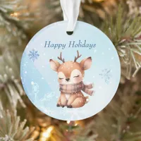 Cute Cartoon Deer in Snow Ornament