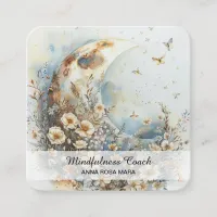 *~* AP70 Ethereal Crescent Moon Flowers QR Floral Square Business Card