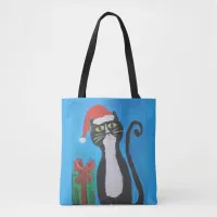 Folk Art Christmas Cat Tote Bag