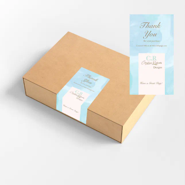 Modern Blue Teal Watercolor Thank You Box Label