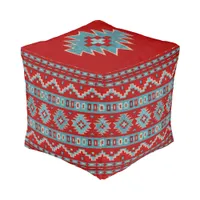 Southwest Mesas Turquoise & Red 13" Square Pouf