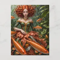 Red haired Woman in Seaweed Fashions Postcard