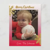 Add a Photo to this Red Snowflakes Christmas Card