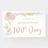 Cute Vintage Bunny Rustic Floral 100th Day Banner