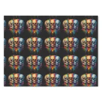 Vibrant Skull Art on Black Background Tissue Paper