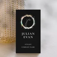 Modern Holographic Luxe Black Monogram Business Card