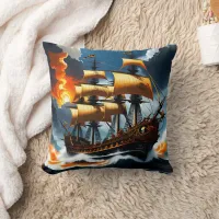 Stormy Seas With a Pirate Ship at Dusk Throw Pillow